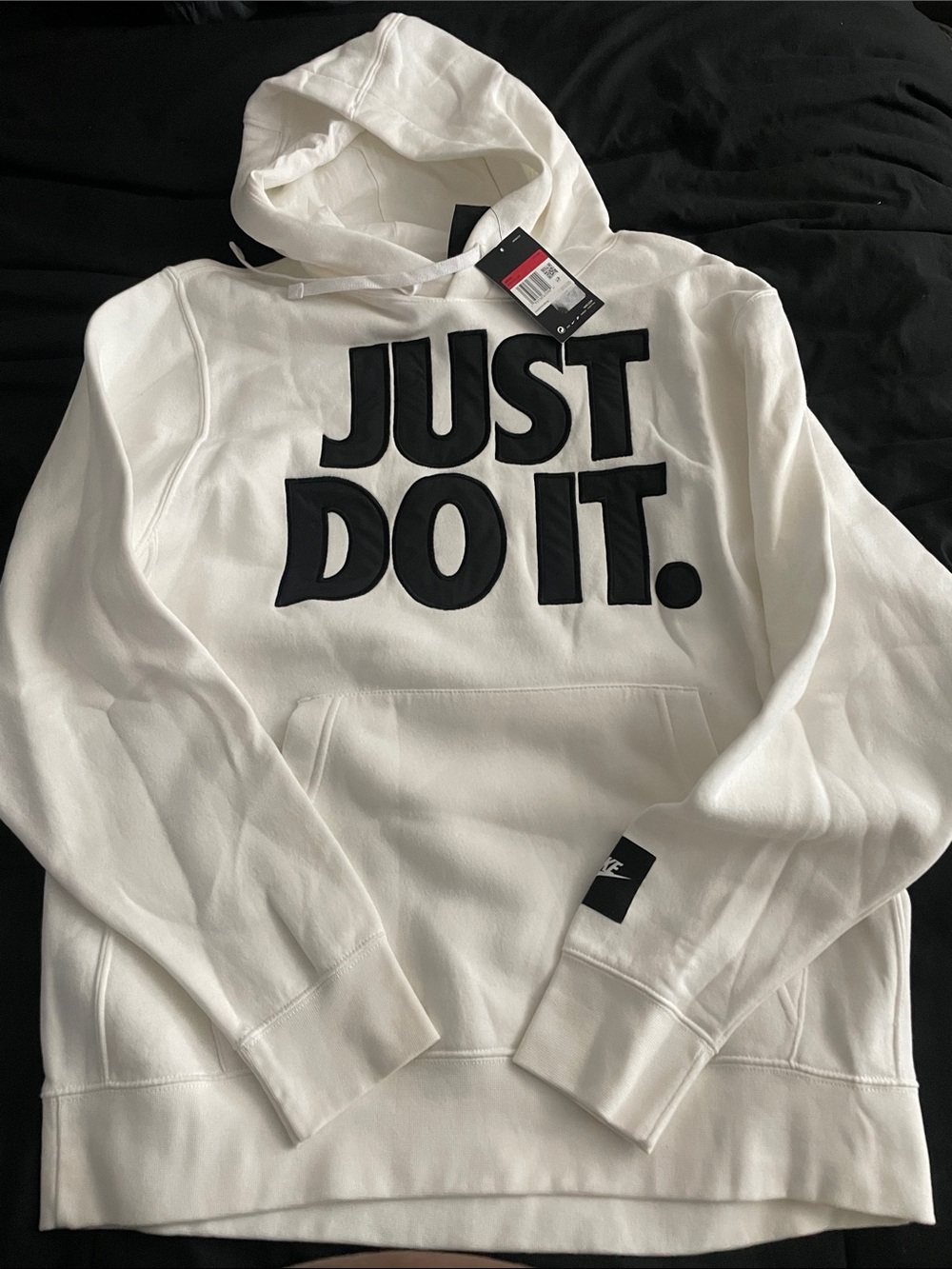 Nike White Crewneck Hoodie with Black "JUST DO IT." Logo